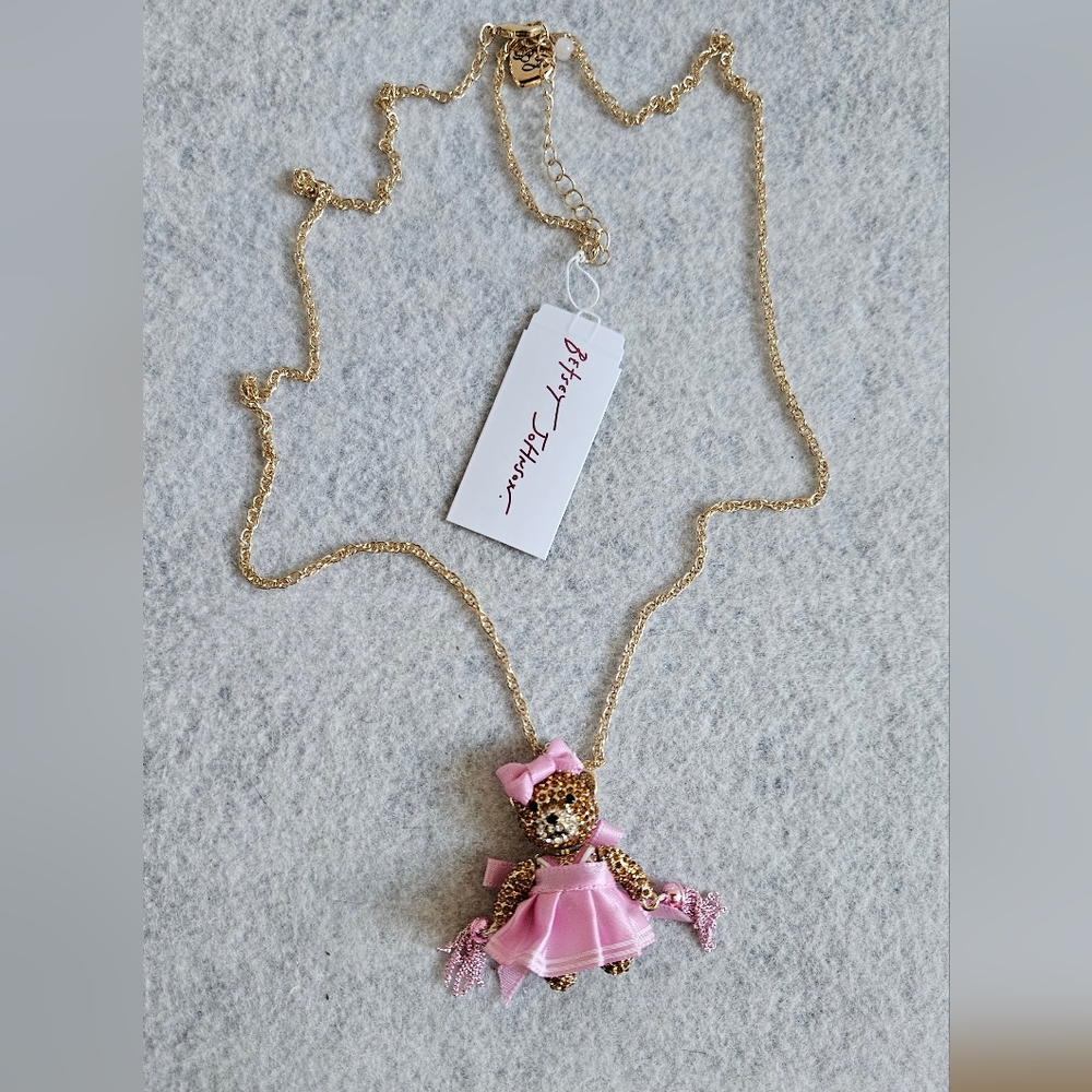 Betsey Johnson Womens Cheerleader Bear Pendant Necklace